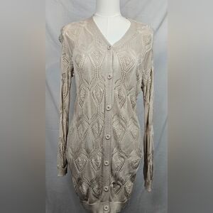 Grace Karin Beige Open Knit Cardigan Viscose Med Boho Preppy Cottagecore Classic